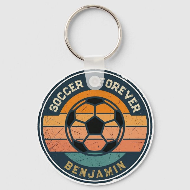 Vintage Soccer Sunset With Custom Fan Name Keychain (Front)