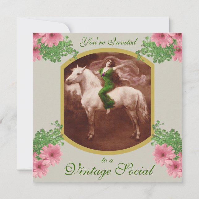 Vintage Social Invitation with romantic postcard (Front)