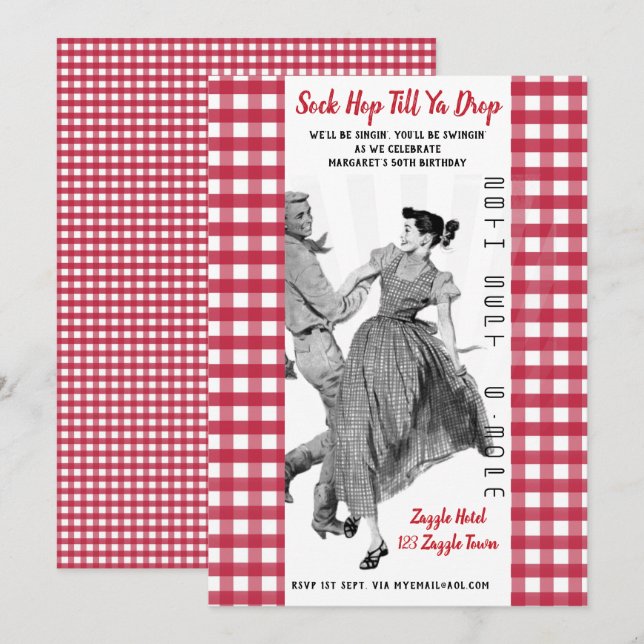 Vintage SOCK HOP Retro BIRTHDAY Invitation 50th (Front/Back)