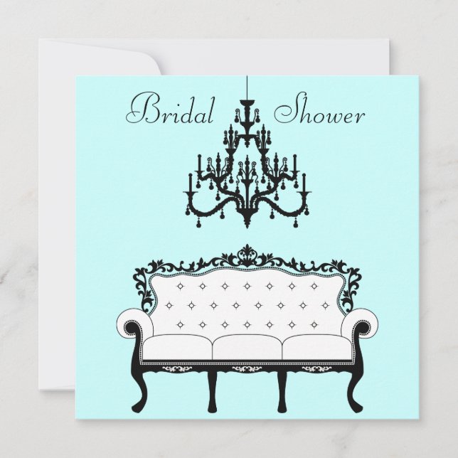 Vintage Sofa Chandelier Teal Black Bridal Shower Invitation (Front)