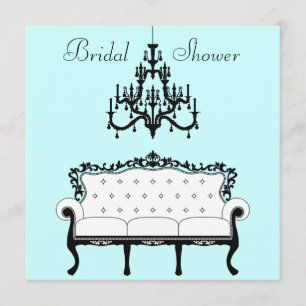 Vintage Sofa Chandelier Teal Black Bridal Shower Invitation