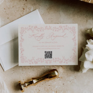 Vintage Soft Blush Roses Floral Frame Wedding RSVP Card