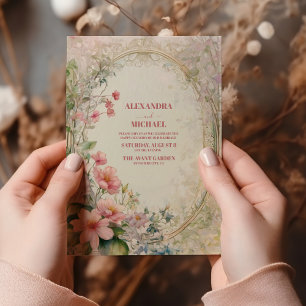 Vintage Soft Pastel Floral Art Nouveau Wedding Invitation