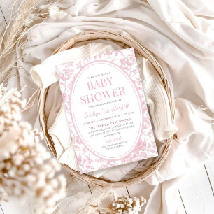 Vintage Soft Pink Toile Chinoiserie Baby Shower Invitation