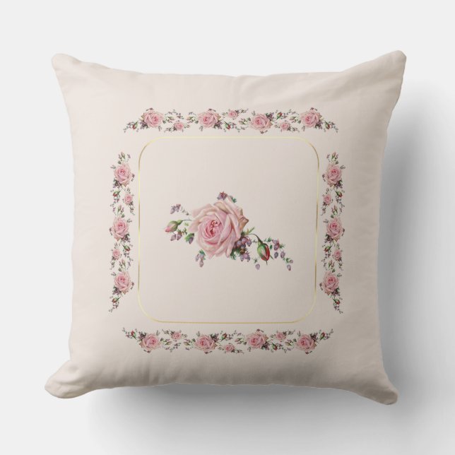 Vintage Soft Romantic Pink Roses Throw Pillow (Front)