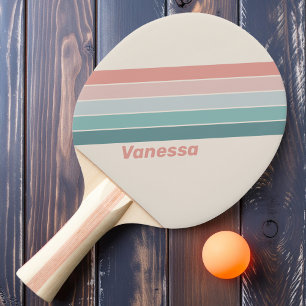 Vintage Soft Sea Shell Striped with Name Ping Pong Paddle