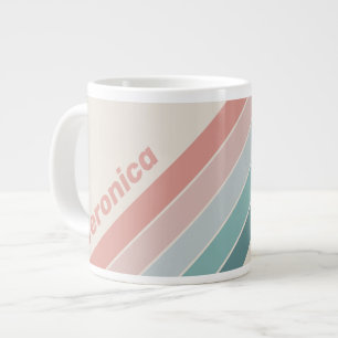 Vintage Soft Sea Shell Stripes with Name Large Coffee Mug
