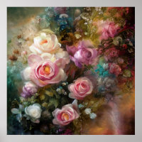 Vintage Soft White And Pink Roses Painted