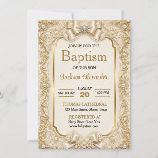 Vintage Soft White Lace Boho Neutral Christening Invitation