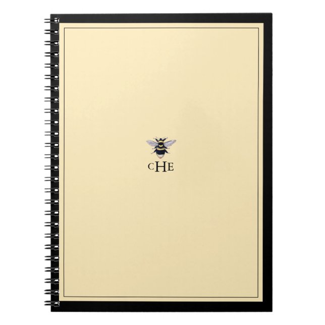 Vintage Soft Yellow Antique Bee Monogram Notebook (Front)