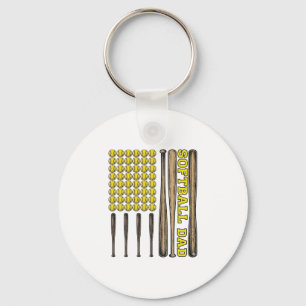 Vintage Softball Dad Bat And Ball Vector Shirt Des Keychain