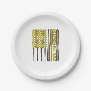 Vintage Softball Dad Bat And Ball Vector Shirt Des Paper Plate
