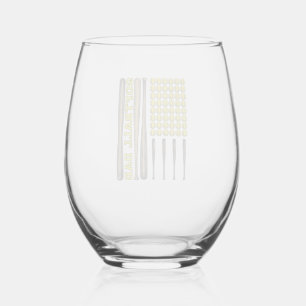 Vintage Softball Dad Bat And Ball Vector Shirt Des Stemless Wine Glass