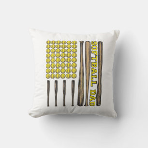 Vintage Softball Dad Bat And Ball Vector Shirt Des Throw Pillow