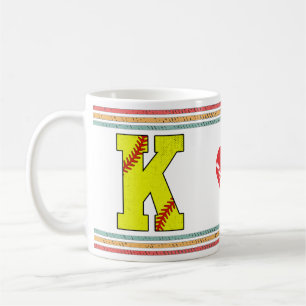 Vintage Softball Letter K Retro Birthday Athlete Coffee Mug