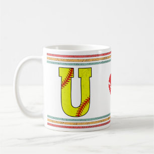 Vintage Softball Letter U Retro Birthday Athlete Coffee Mug