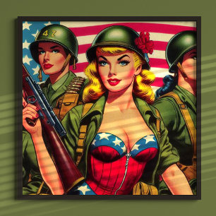 Vintage Soldier Military Pin-up Poster