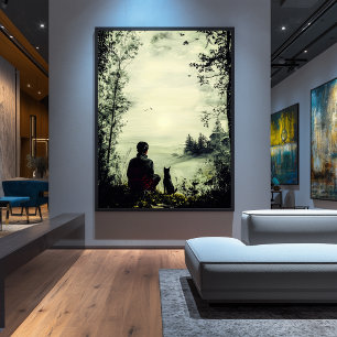  Vintage Solitude – Man and Dog in Tranquil Nature Poster