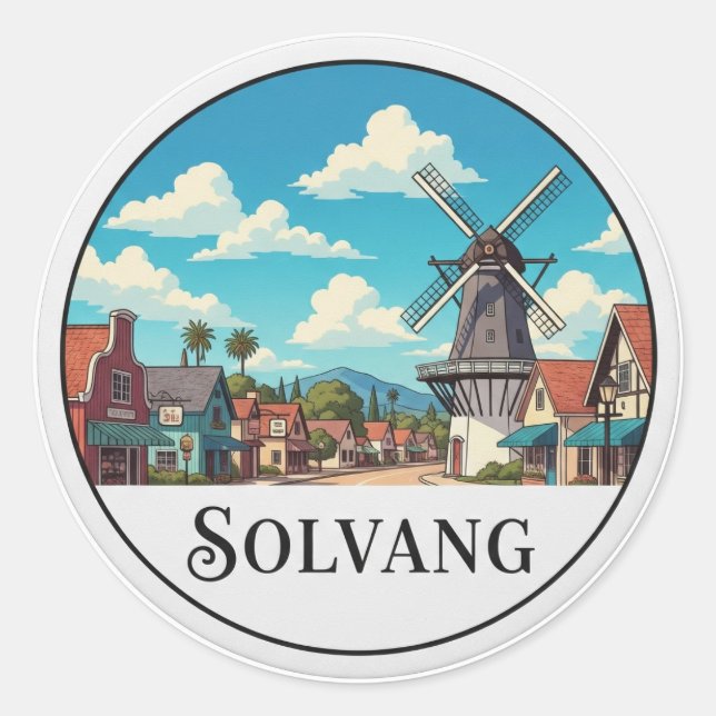 Vintage Solvang California Classic Round Sticker (Front)