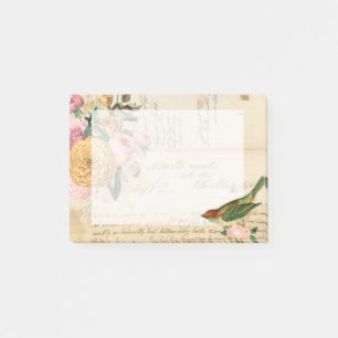 Vintage songbird and blush pink roses post-it notes