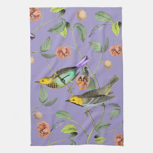 Vintage Songbird Lavender Blue Kitchen Towel (Vertical)