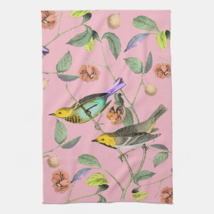 Vintage Songbird Pink Kitchen Towel