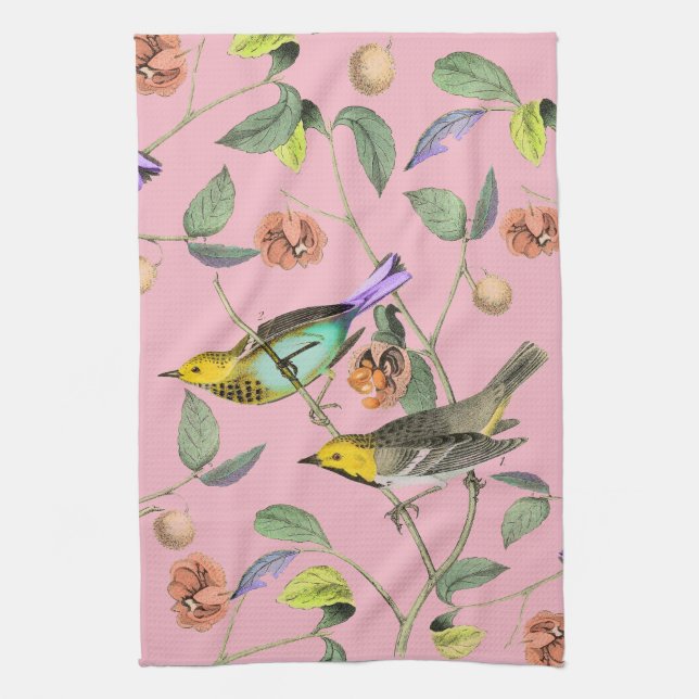 Vintage Songbird Pink Kitchen Towel (Vertical)
