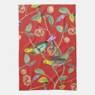 Vintage Songbird Red Kitchen Towel
