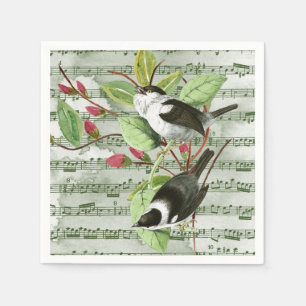 Vintage Songbirds on Sheet Music Napkin