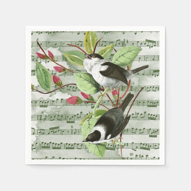 Vintage Songbirds on Sheet Music Napkin (Front)