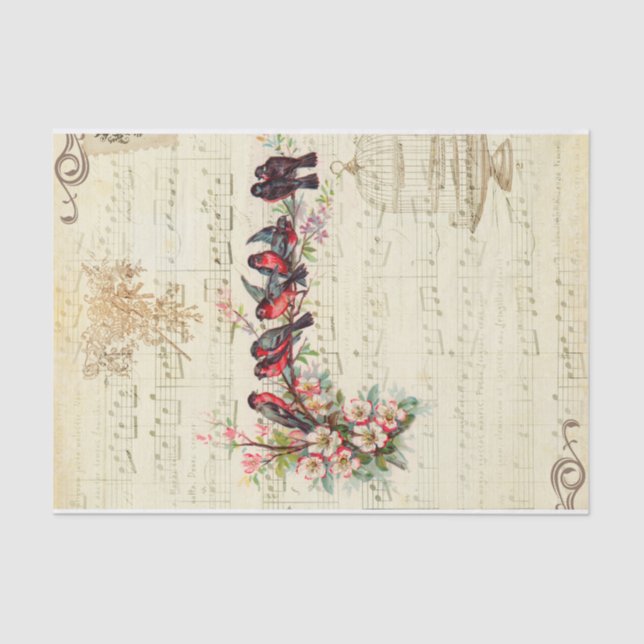 Vintage Songbirds Tissue Paper (Front)