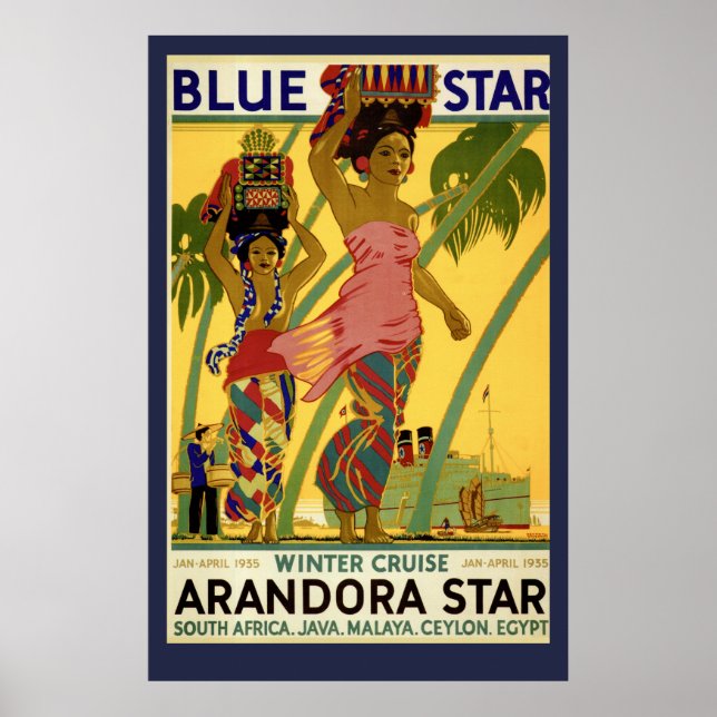 Vintage South African Blue Star Travel Poster (Front)