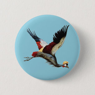 Vintage South African Crowned Crane Flying Art 2 Inch Round Button