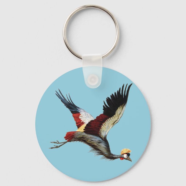 Vintage South African Crowned Crane Flying Art Keychain (Front)