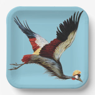 Vintage South African Crowned Crane Flying Art Paper Plate