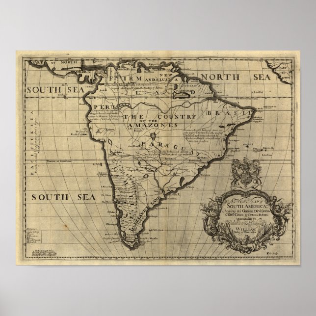 Vintage South America Map, 1690's (circa) Poster (Front)