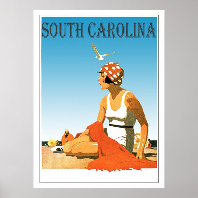 Vintage South Carolina Beach Scene Poster (Front)