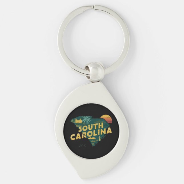 Vintage South Carolina State Map Keychain (Front)