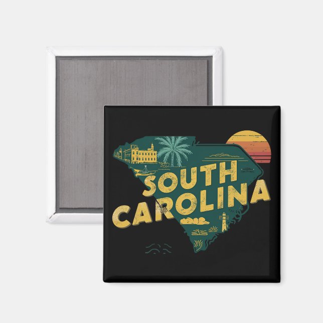 Vintage South Carolina State Map Magnet (Front/Back)