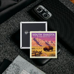  Vintage South Dakota 2 Inch Square Button