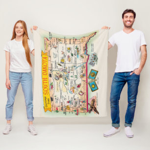 Vintage South Dakota Map Fleece Throw Blanket