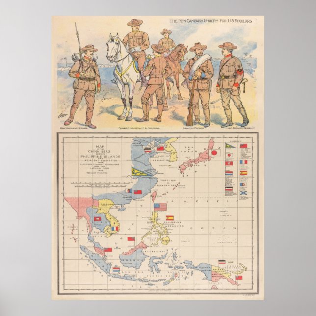 Vintage South Pacific Spanish American War Map Poster (Front)