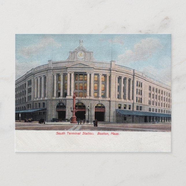 Vintage South RR Station Boston MA Postcard (Front)