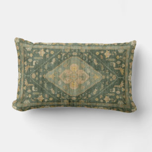 Vintage Southwestern Floral Kilim Sage Green Boho Lumbar Pillow