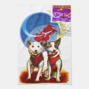 VINTAGE SPACE AGE DOG COSMONAUTS KITCHEN TOWEL