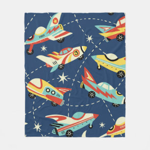 Vintage space cars seamless vintage pattern on dar fleece blanket