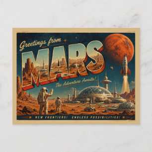 Vintage Space Colony Travel Art Postcard