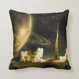 Vintage Space Launch Throw Pillow
