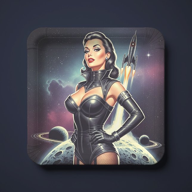Vintage Space Pin-up Paper Plate (Creator Uploaded)