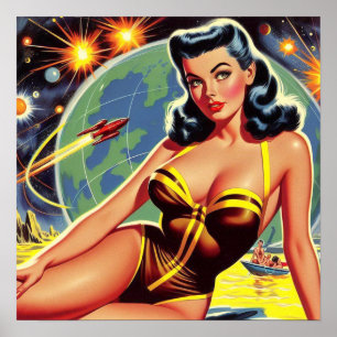 Vintage Space Pin-up Poster